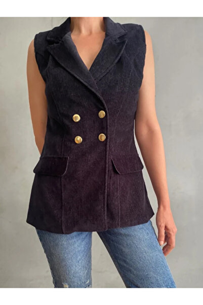 BEBE PLUS Double-Breasted Collar Gold Detail Button Velvet Line Textured Blaz...