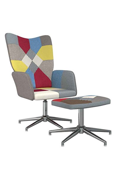 vidaxl Scaun de relaxare cu taburet, textil, petice