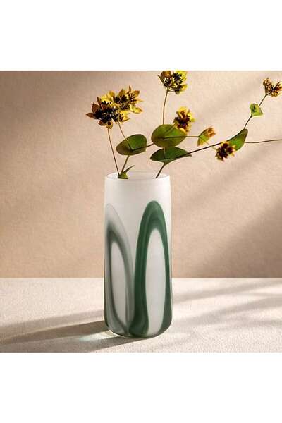 PAN HOME Esmeralda Glass Handpainted Ribbon Vase Frosted 14.5x14.5x32cm - Green