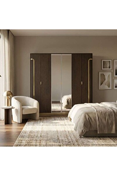 PAN HOME Chandni 6 Door Wardrobe - Brown & Gold
