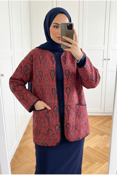 Kirazca Butik سترة نسائية طويلة بنقوش عرقية وتصميمات عثمانية مع جيوب (مع أربطة)