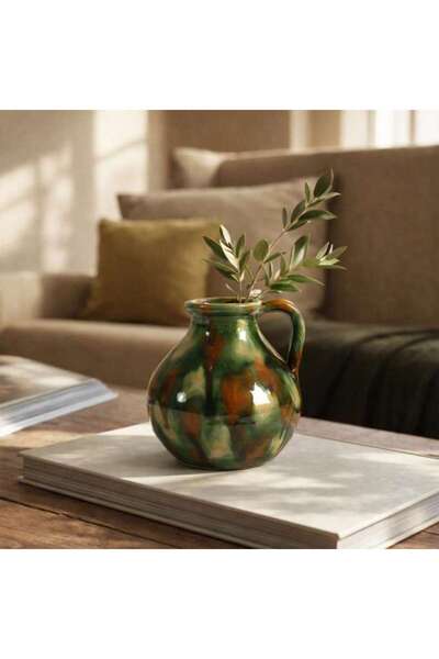 PAN HOME Coulure Terracotta Tang Handle Vase 15x14x15cm - Green