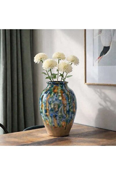 PAN HOME Macchia Terracotta Stained Glaze Vase 21.5x21.5x31cm - Blue