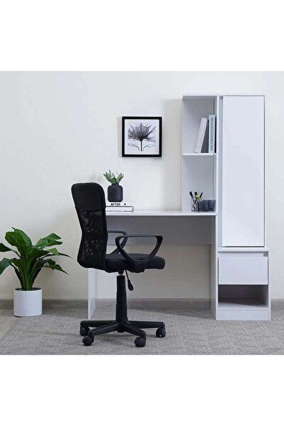 PAN HOME Adapt Writing Desk With Shelves Tall Cabinet -white