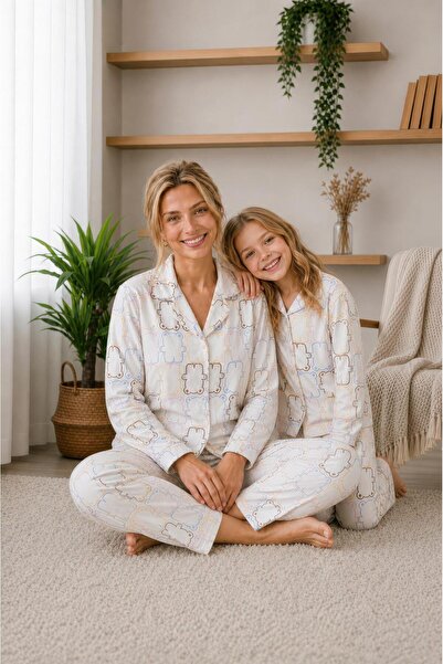 Tarık Women's Colorful Bear Patterned Front Buttoned Mother-Daughter Combinat...