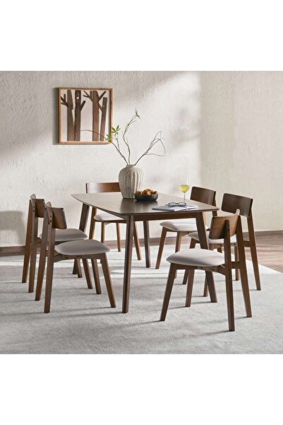 PAN HOME Zion 1+6 Dining Set Solid Wood - Brown Grey