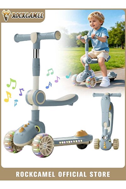 ROCKCAMEL 2 in 1 Kids Kick Scooter, Foldable Scooter With Music, LED Lighted ...