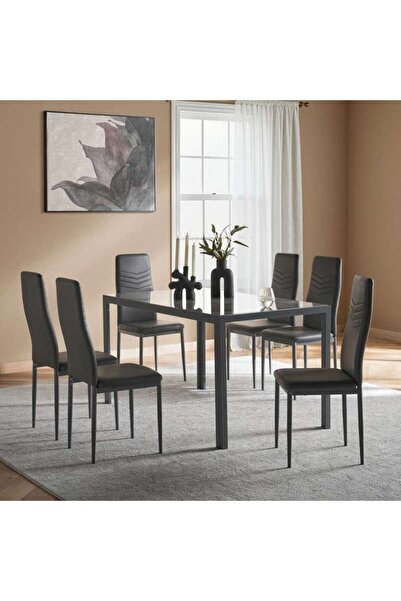 PAN HOME Waver 1+6 Dining Set Sintered Stone - White Grey