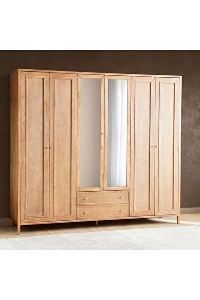 PAN HOME Leopold 6 Doors Wardrobe With Mirror - Walnut