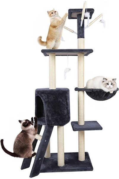 GENERAL 138cm Cat Tree Tower with Cozy Condo, Plush Hammock, Scratching Posts...