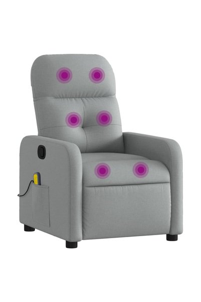 vidaxl Fotoliu reclinabil cu masaj, gri deschis, material textil