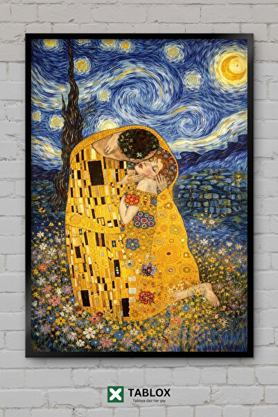 TABLOX Gustav Klimt Kiss Van Gogh Noapte înstelată Artă Tablou decorativ înră...