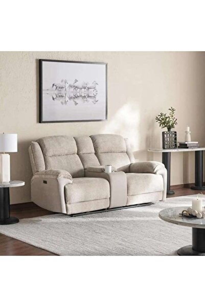 PAN HOME Samwise 2 Seater Recliner Sofa Console With Cup Holder - Beige