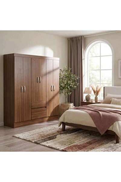 PAN HOME Flash 6 Door Wardrobe - Light Brown