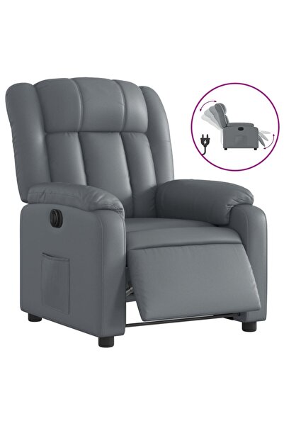 vidaxl Fotoliu rabatabil electric, gri, piele ecologică