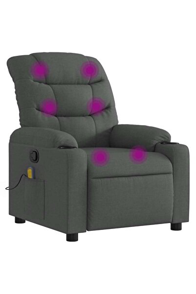 vidaxl Fotoliu reclinabil cu masaj, gri închis, material textil