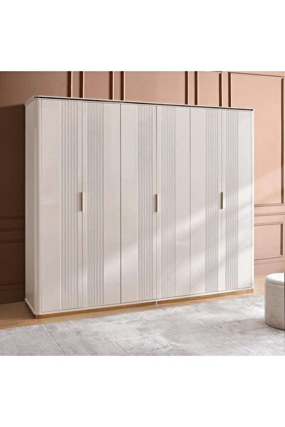 PAN HOME Cohen 6 Door Wardrobe - High Gloss Off White