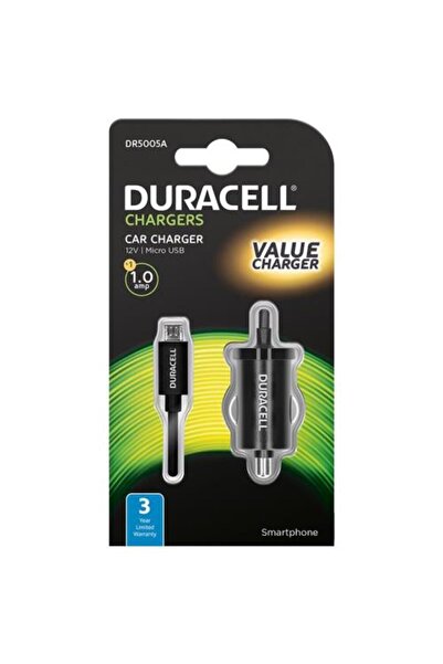 Duracell Γρήγορος φορτιστής αυτοκινήτου με ενσωματωμένο καλώδιο Micro USB, Μαύρο