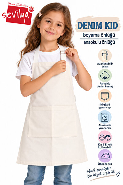sevilya Denim Kid Denim Kumaş Boyama Önlüğü Resim Önlüğü Anaokulu Önlüğü Çocuk Kot Mutfak Önlüğü