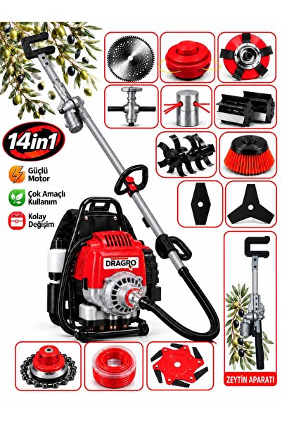 Dragro Sırt Tipi Motorlu Tırpan Çapalama Seti + Zeytin Toplama 14 Parça Full ...