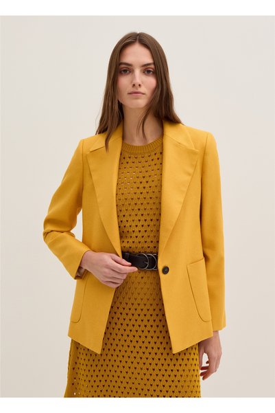 Stefanel Cepli Düğmeli Parlak Dimi Kumaş Blazer Sarı Ceket