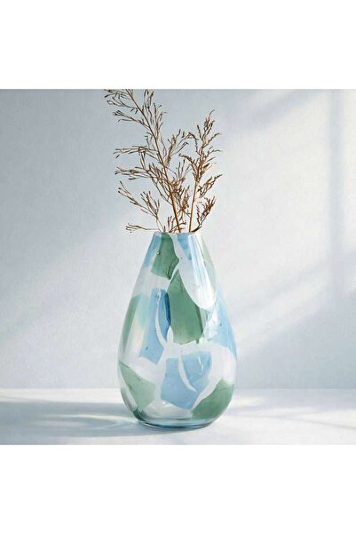 PAN HOME Pierre Glass Handpainted Flecked Vase Frosted 17x11.5x26cm - Blue