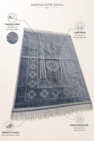 Tusebu Soft Velvet Textured Prayer Mat - Patterned Tufted Prayer Mat