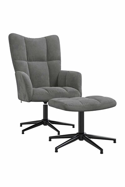 vidaxl Scaun de relaxare cu taburet, gri închis, catifea