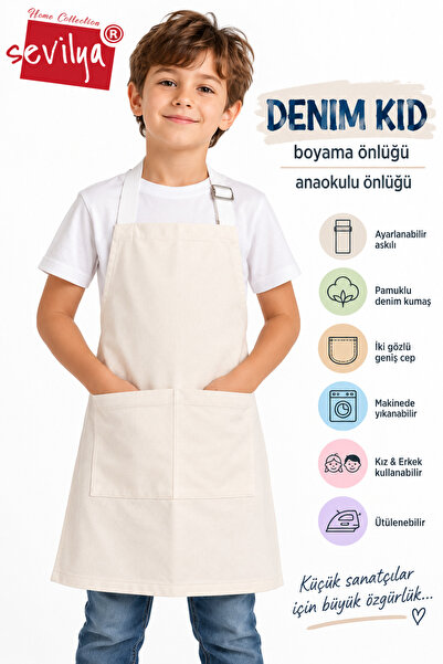sevilya Denim Kid Denim Kumaş Boyama Önlüğü Resim Önlüğü Anaokulu Önlüğü Çocu...