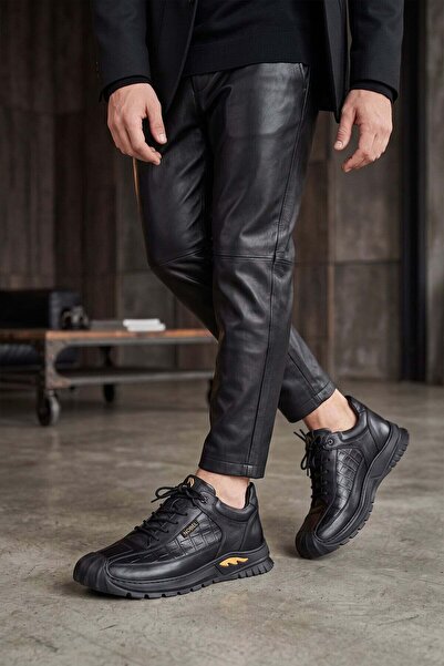 Ayakkabı Fuarı Elit 26Knbl5016 Men's Genuine Leather Flat Boots Black