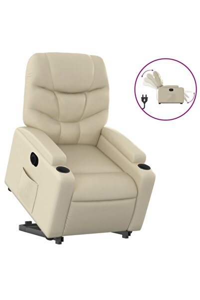 vidaxl Fotoliu rabatabil electric cu ridicare, crem, piele ecologică