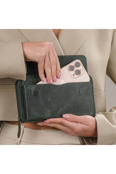 Westpolo Unisex Genuine Leather Long Wallet with Phone Compartment, Hand Portfolio