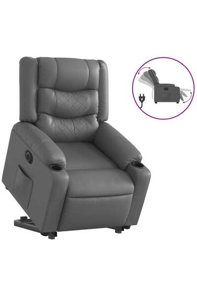 vidaxl Fotoliu rabatabil electric cu ridicare, gri, piele ecologică