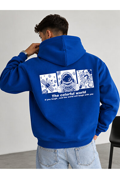 HAI COLLECTİON Erkek 3 İplik Astronot Sırt Baskılı Oversize Hoodie – Kapüşonl...
