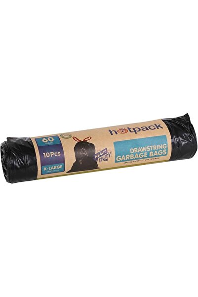 Hotpack Drawstring Garbage Bag Roll Heavy Duty 60Gallon 90 X 110Xm 10Pcs