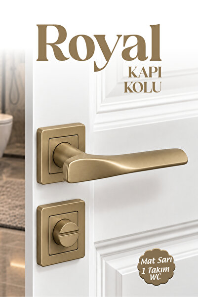 Badem10 ALM Royal (1 Takım) Mat Sarı Renk Rozetli WC Banyo Kapı Kolu