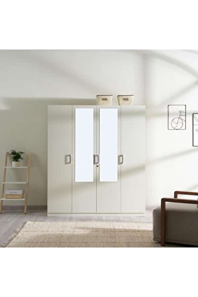 PAN HOME Premier 4 Door Wardrobe With Mirror - White