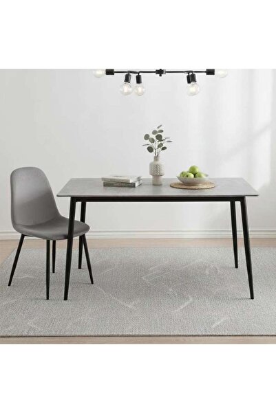 PAN HOME Arith 1+6 Dining Set Sintered Stone - Grey & Black