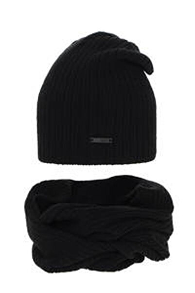 fantasialand Set de iarna pentru baieti, caciula si fular negru Elmer, 54-58 cm