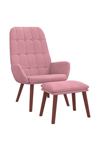 vidaxl Scaun de relaxare cu taburet, roz, catifea