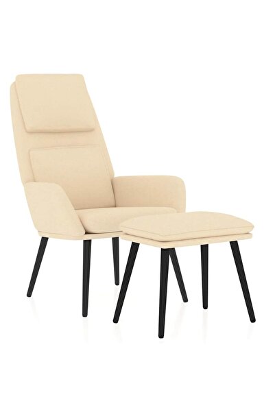 vidaxl Scaun de relaxare cu taburet, crem, textil