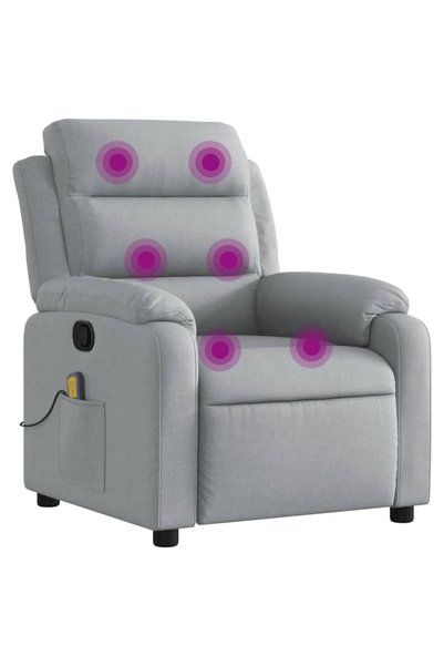 vidaxl Fotoliu reclinabil cu masaj, gri deschis, material textil