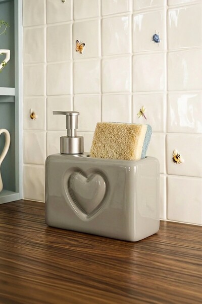 NESS HOME 750 ml Countertop Heart Shaped Ceramic Velin Liquid Soap Dispenser ...