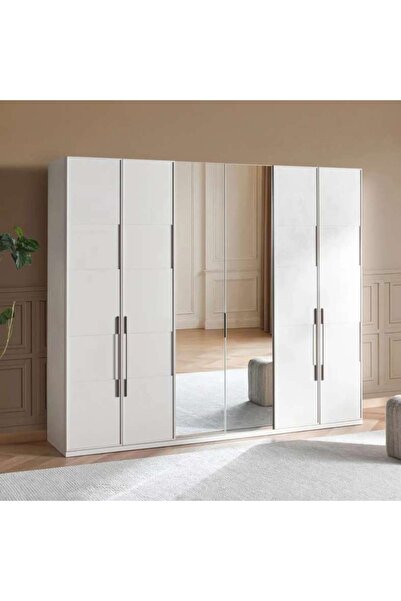 PAN HOME Mercan 6 Door Wardrobe With Mirror - Cream