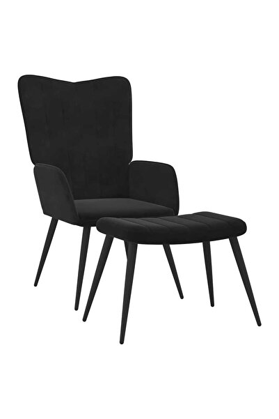vidaxl Scaun de relaxare cu taburet, negru, catifea