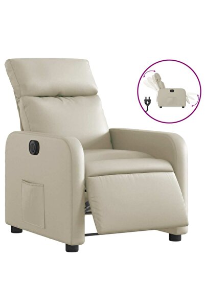 vidaxl Fotoliu rabatabil electric, crem, piele ecologică