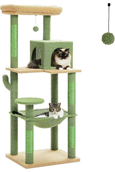 Healthy Loyalty 143 cm Tall Cat Tree for Indoor Cats, Multi-Level Cat Tower w...