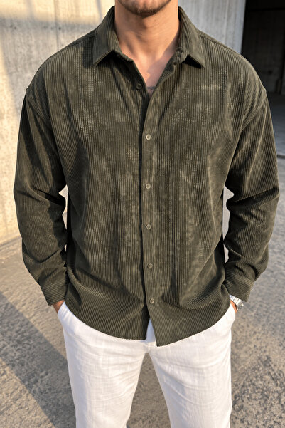 Polo State Men's Regular Fit Corduroy Long Sleeve Shirt - Khaki