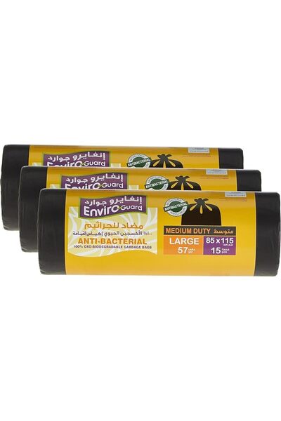 Enviro guard Heavy Duty Anti-Bacterial Garbage Bags, Black Bin Liners, 57 Gal...