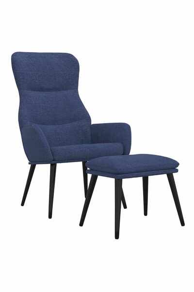 vidaxl Scaun de relaxare cu taburet, albastru, textil
